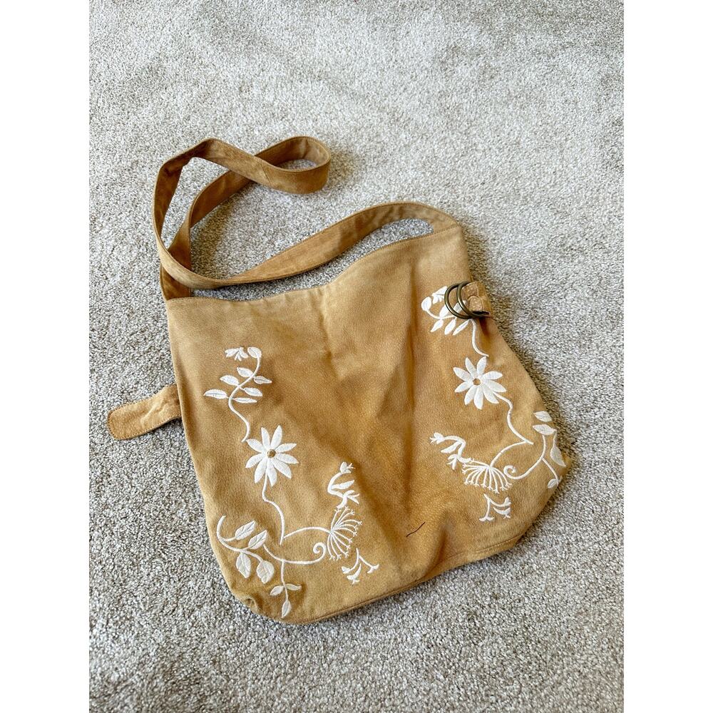 NEW Arden B Y2K Tan Suede Embroidered Crossbody Purse